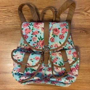 Mudd Floral Backpack with Pink and Tan Accents
